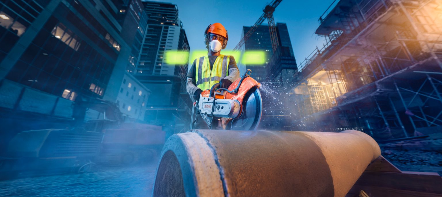 STIHL ALLPRO professional cordless cut-off saw in use on a construction site
